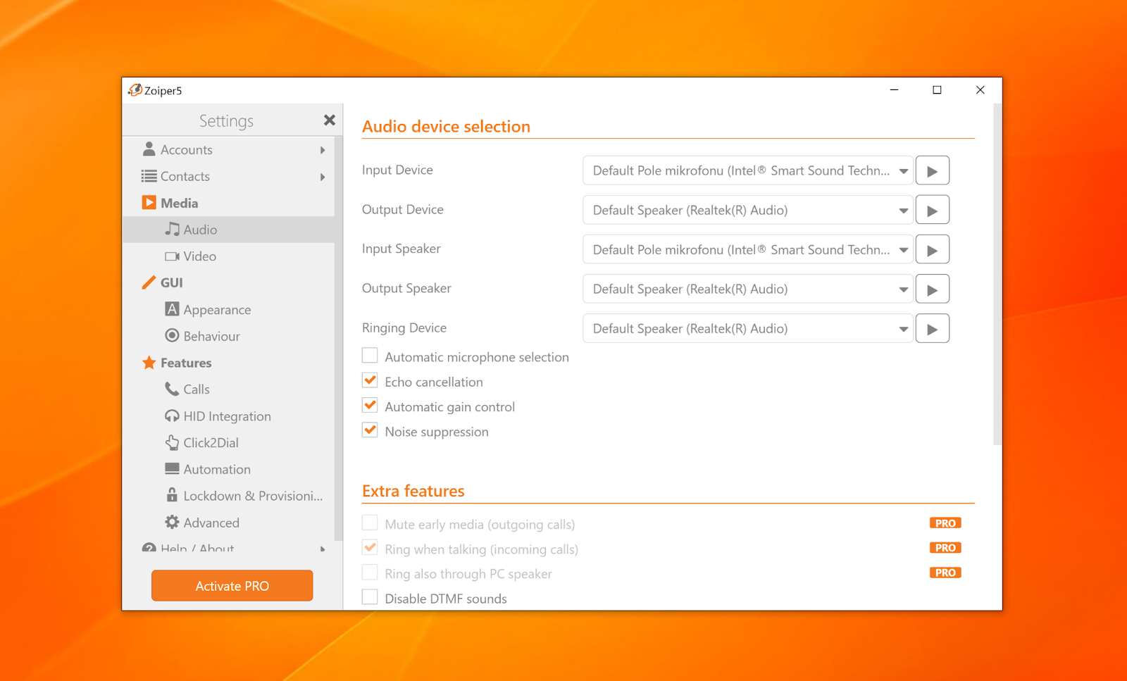 Zoiper app - settings