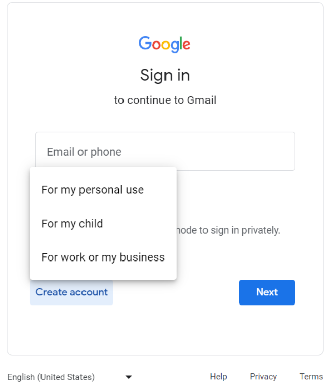 Gmail - create an account for your work or business
