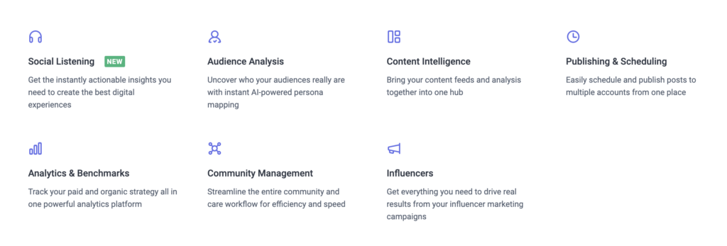 Socialbakers feature list on homepage