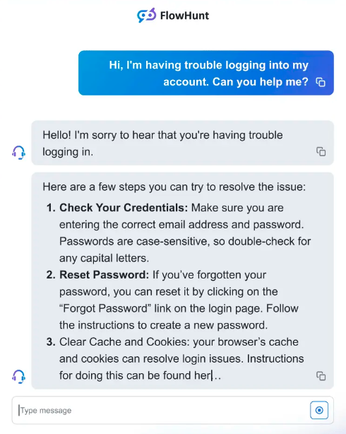 Screenshot of FluwHunt's AI chatbot answering