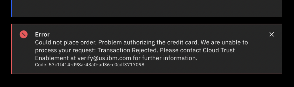 IBM Cloud card validation failed