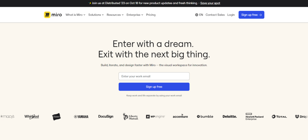 Miro homepage