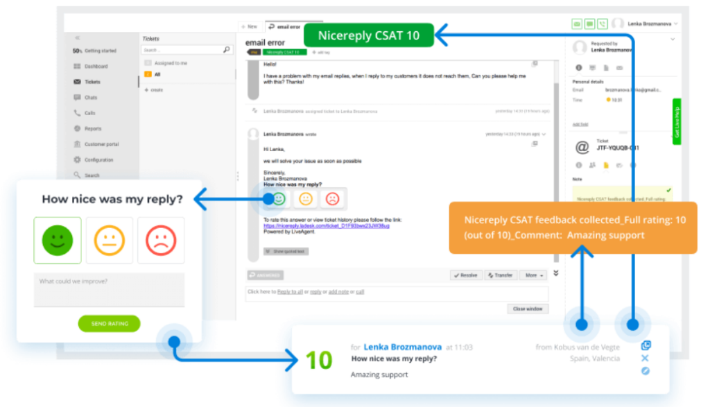 Liveagent and Nicereply integration - customer satisfaction survey