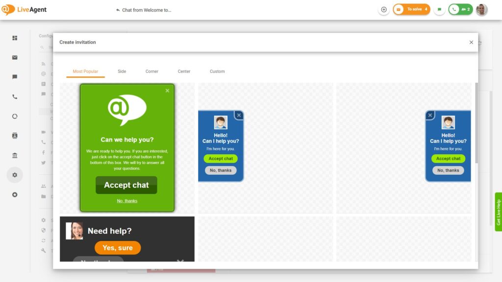 LiveAgent Chat invitation