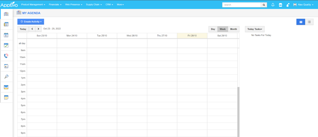 Apptivo - My agenda overview