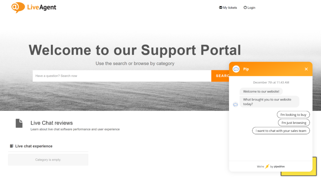 Testing PipeDrive live chat on website