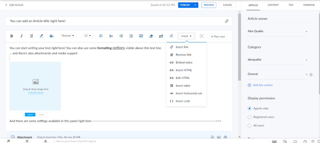 Zoho Desk - Add link to your knowledge base article