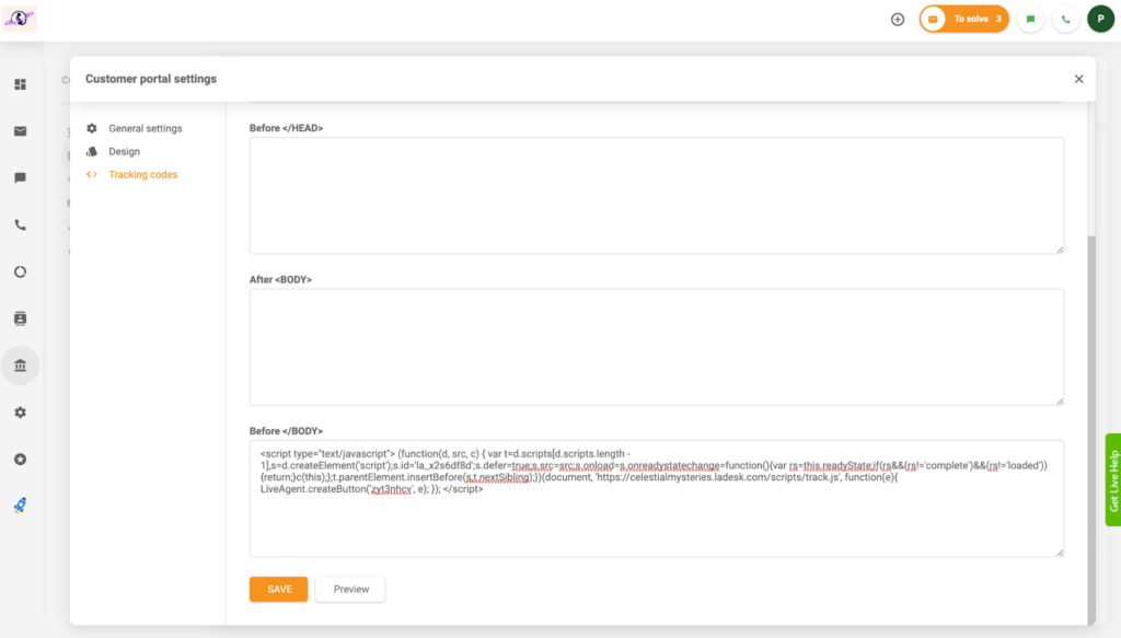 LiveAgent - add tracking code