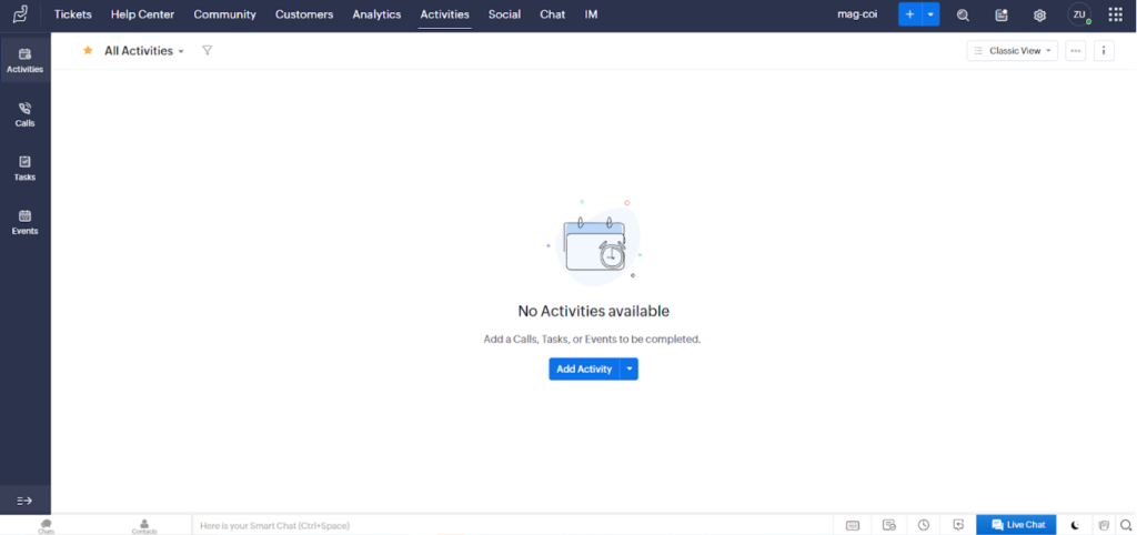 Zoho Desk - activities dashboard