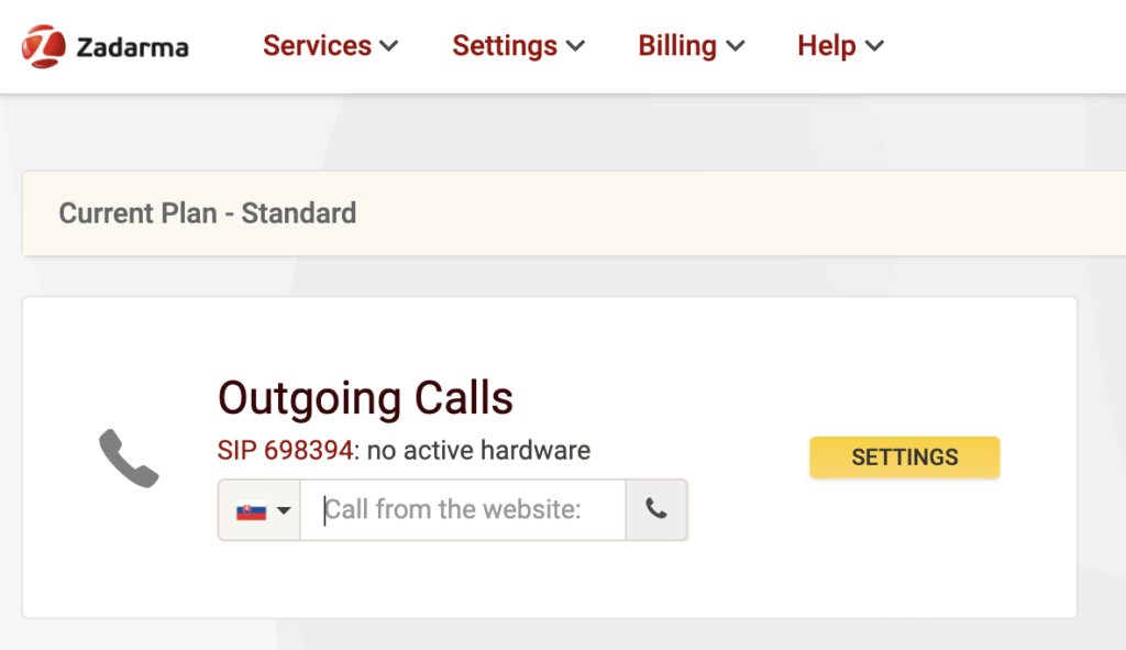 Zadarma VoIP provider website with call option