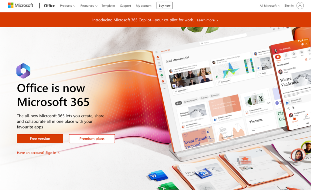 Microsoft 365 home page, email management software for businesses