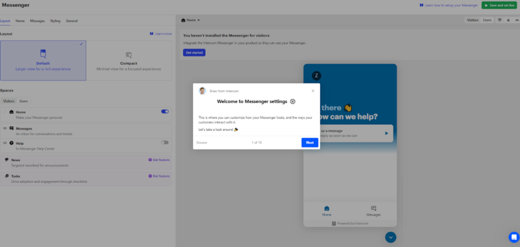 Intercom - messenger settings