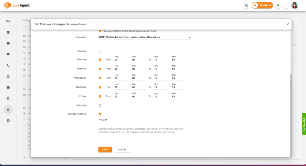 Setting up business hours in LiveAgent