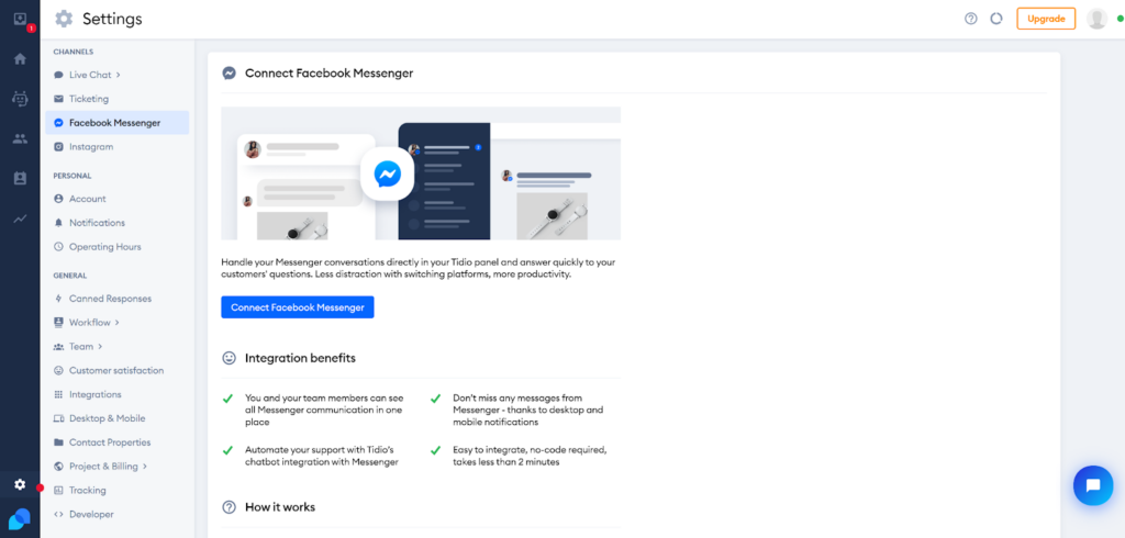 Tidio - connect Facebook Messenger