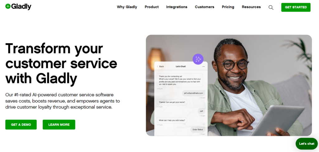Screenshot of Gladly home page - the AI-powered customer service software.