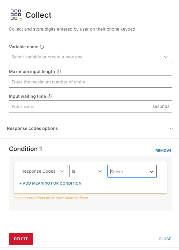 Infobip user input collector options