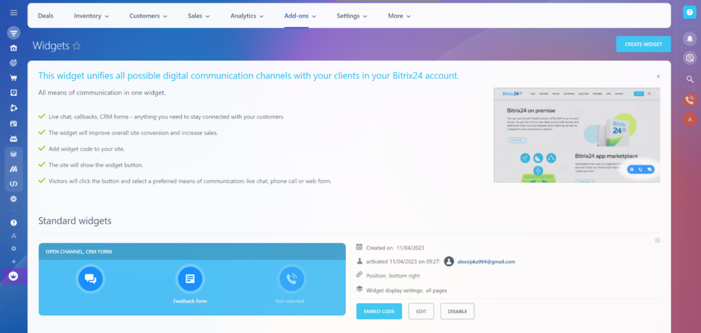 Bitrix24 widgets