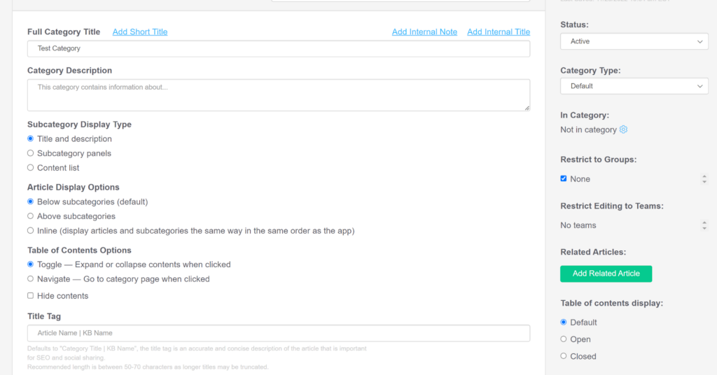 Create new knowledge base category