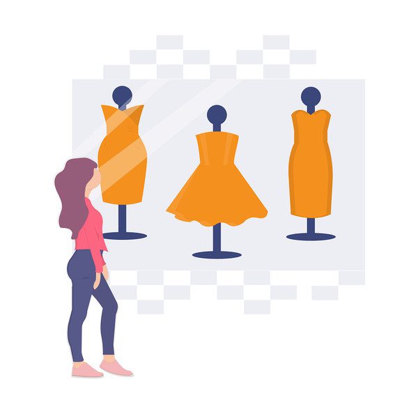 woman looking at fashion window-illustration