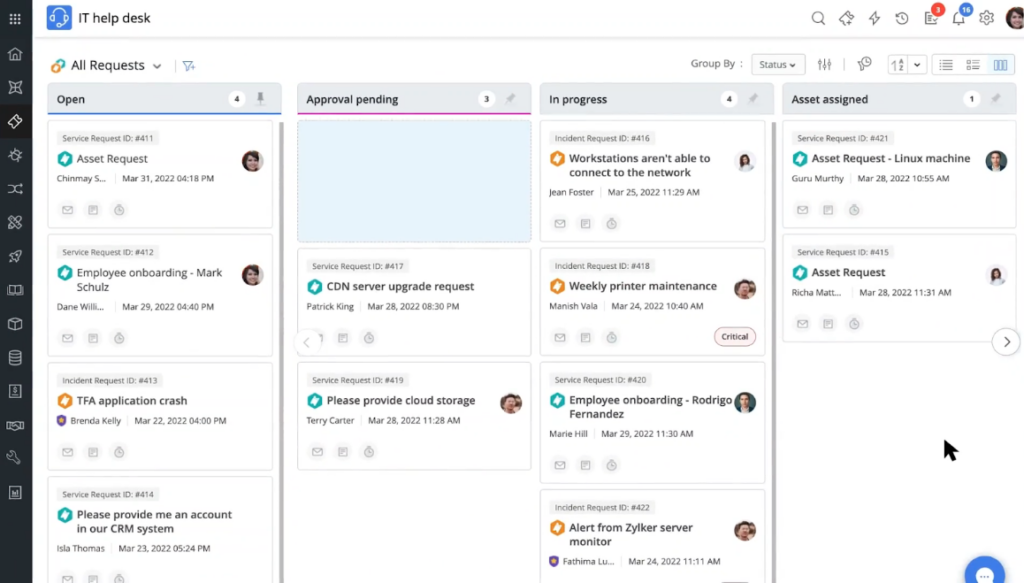Interface of ManageEngine ServiceDesk Plus, esteemed Servicenow competitor
