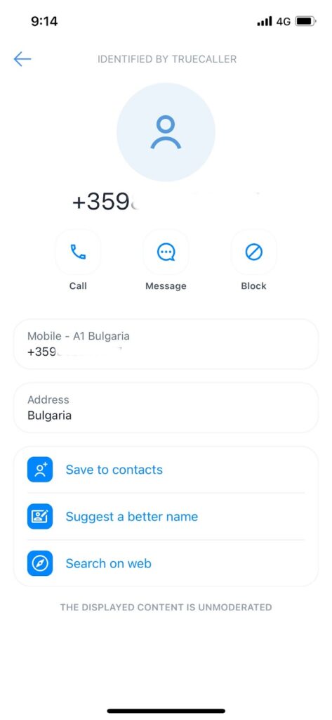 Truecaller detailed search result