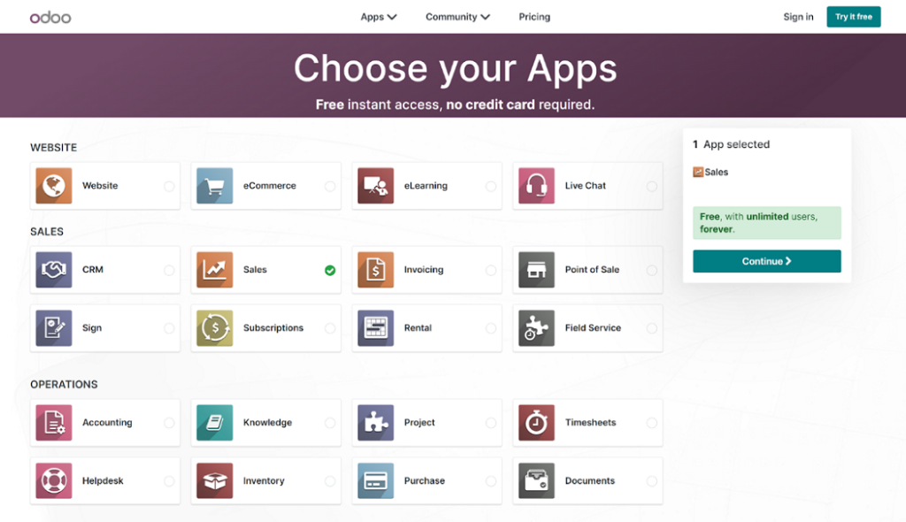 Odoo- choose your apps