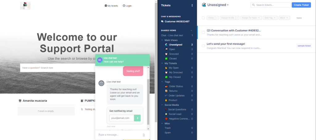 Gorgias live chat test