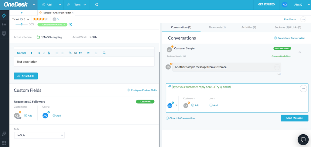 OneDesk - open ticket