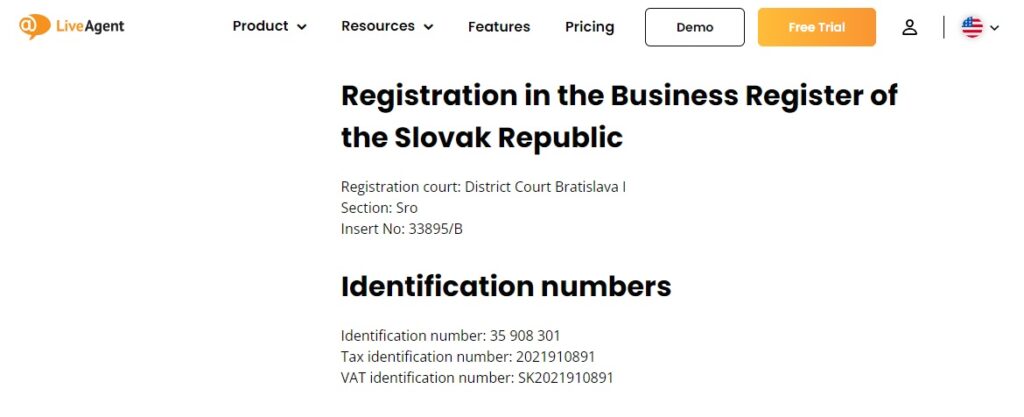 LiveAgent - registration of business