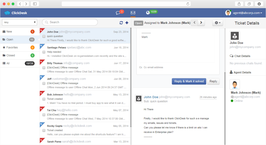Clickdesk dashboard