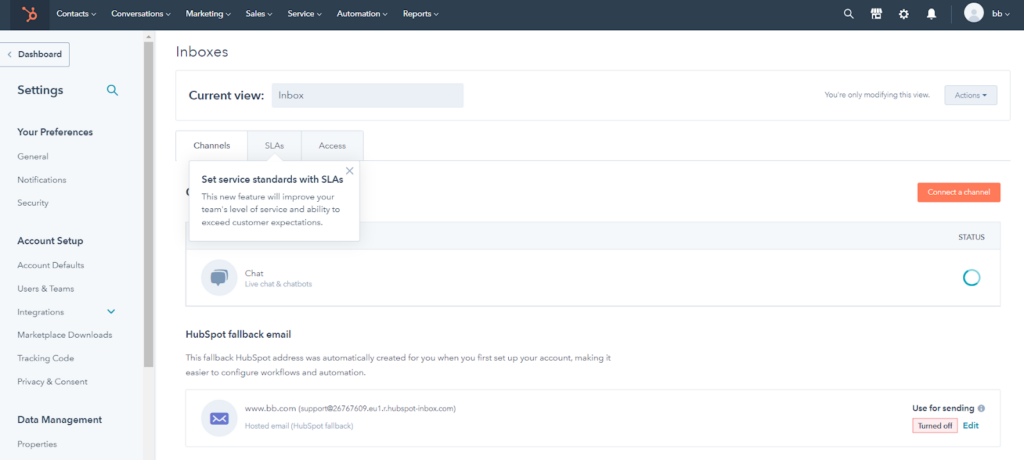 Hubspot interface
