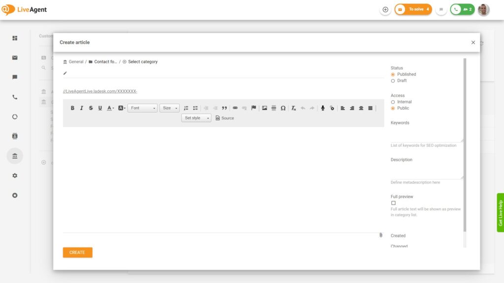 LiveAgent Creating knowledge base article