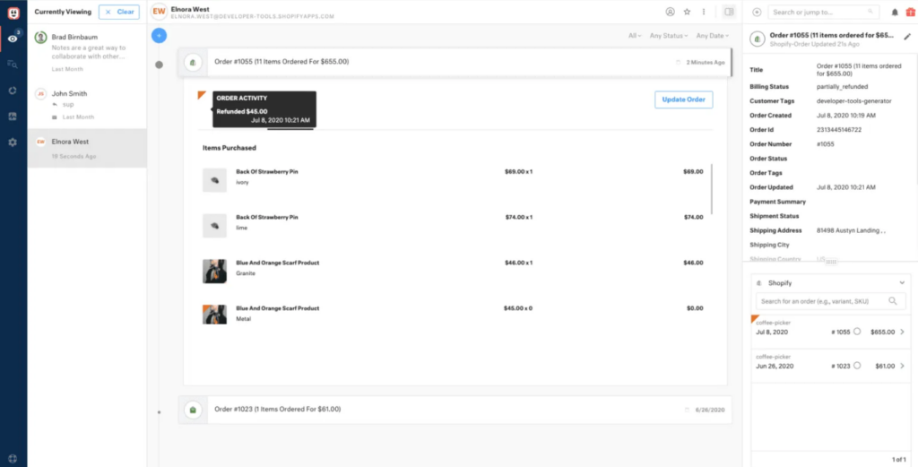 Image is showing the integration between Kustomer and Shopify that can help streamline customer service processes.