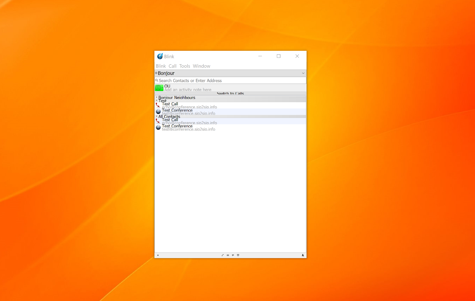 Icanblink main screen with contacts