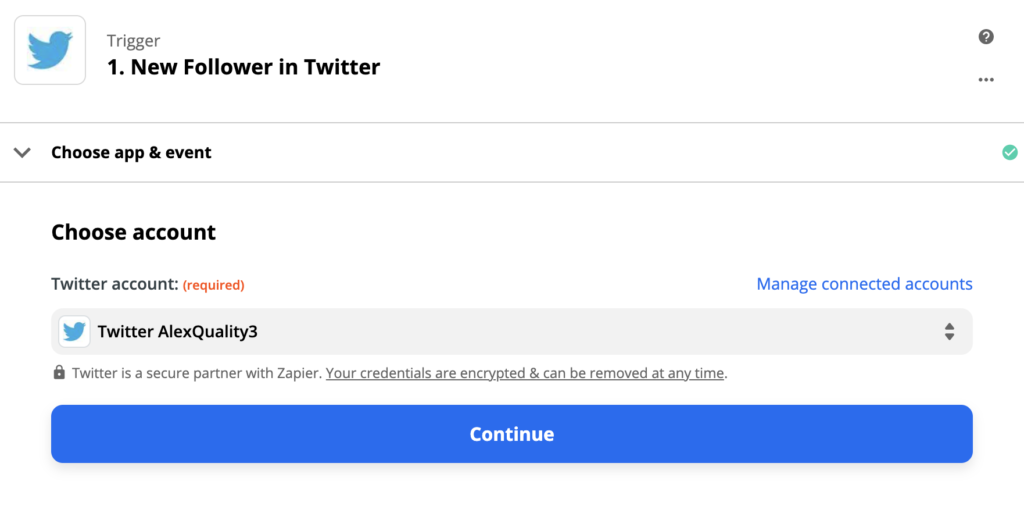 Twitter trigger setup in the integration process