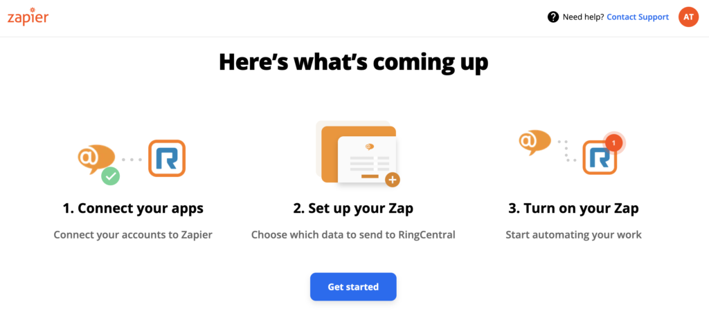 Zapier page showing the integration process