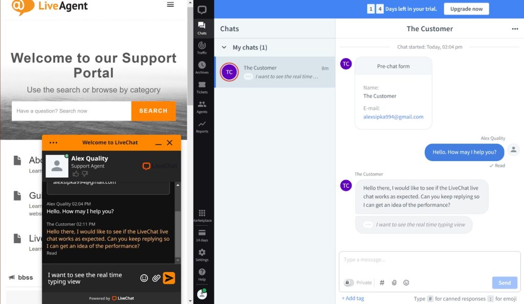 Real-time typing view by LiveChat