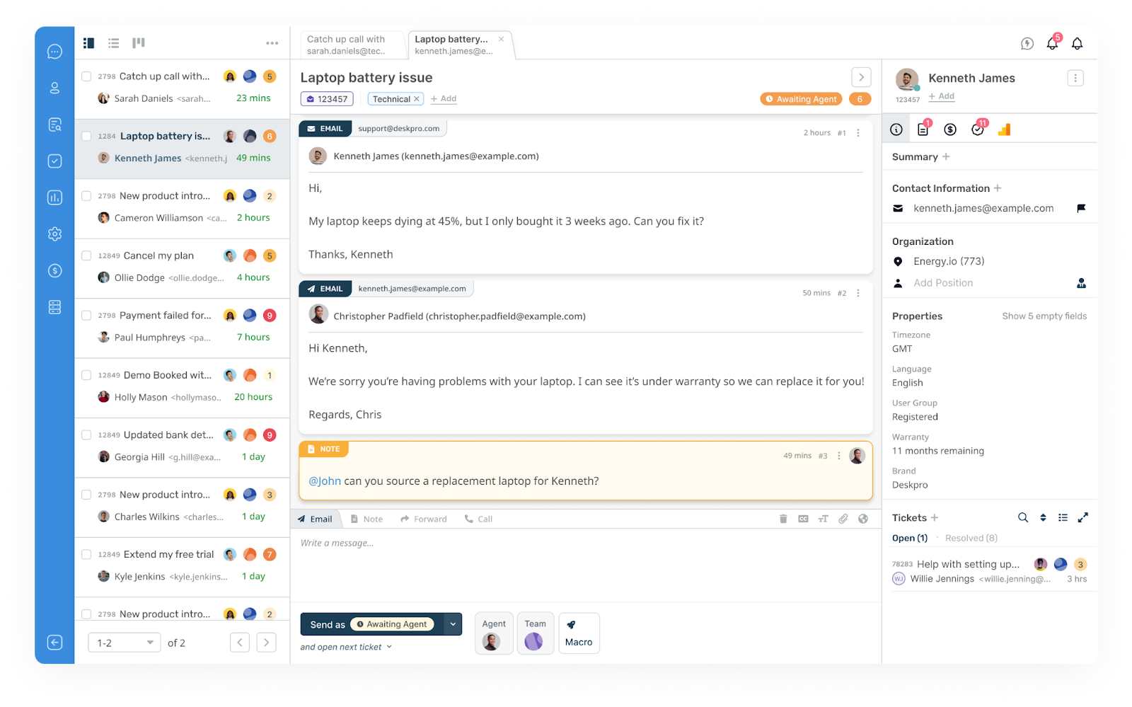 Screenshot of Deskpro interface