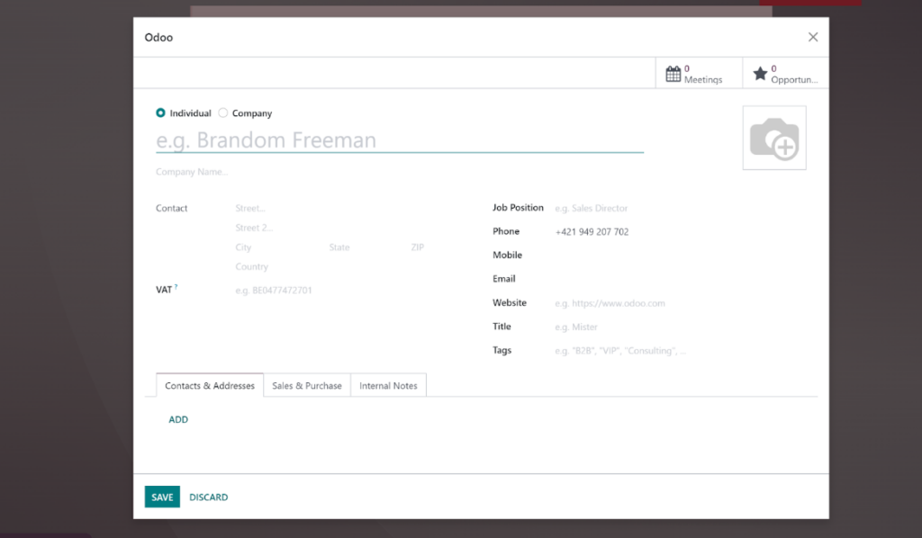 Odoo - create a new contact