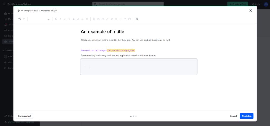 Guru - example of text formatting
