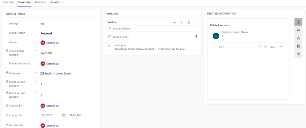 Summary of new article in Dynamics 365