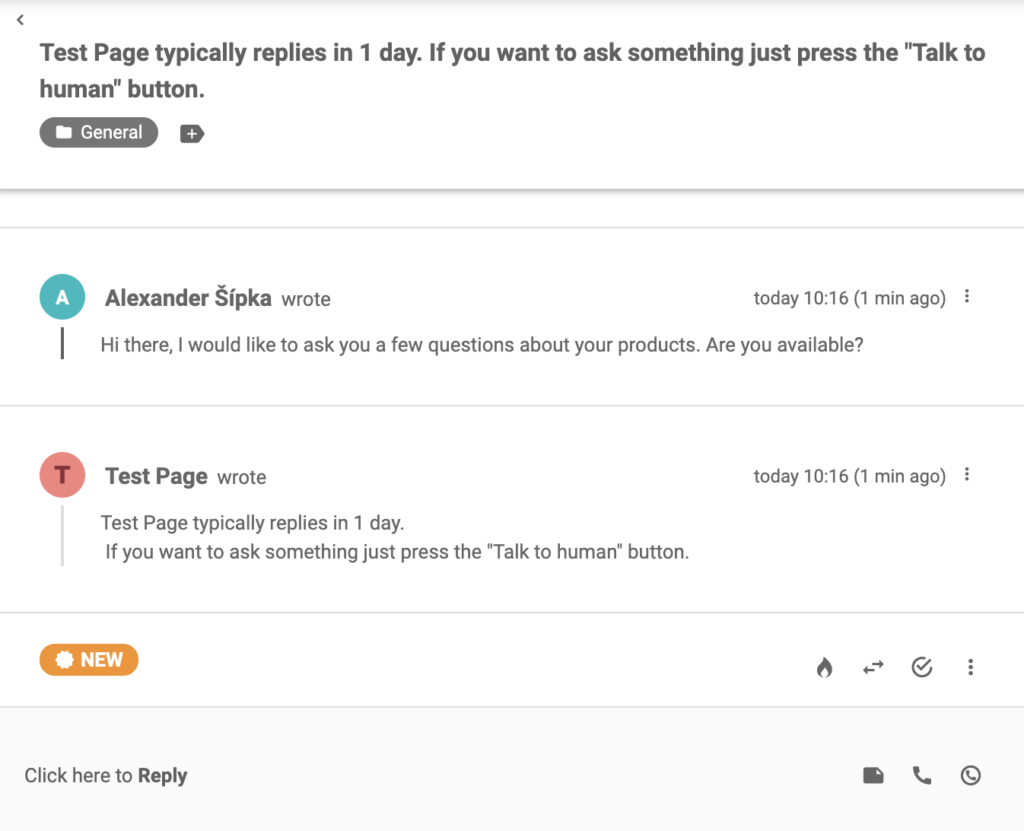 A Facebook message in LiveAgent ticketing system