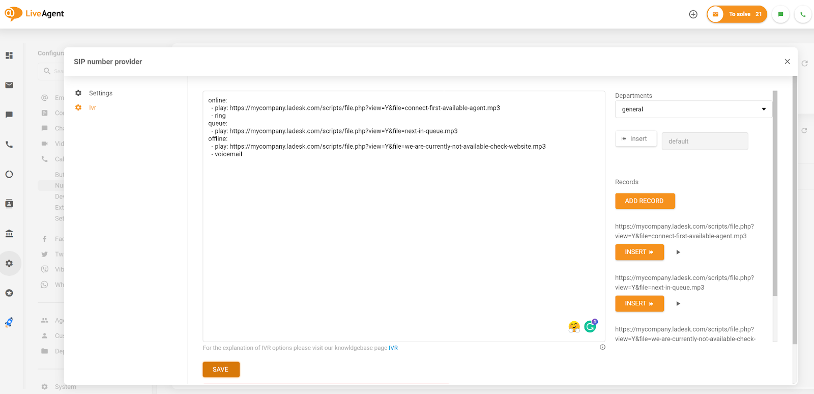 IVR setup in LiveAgent