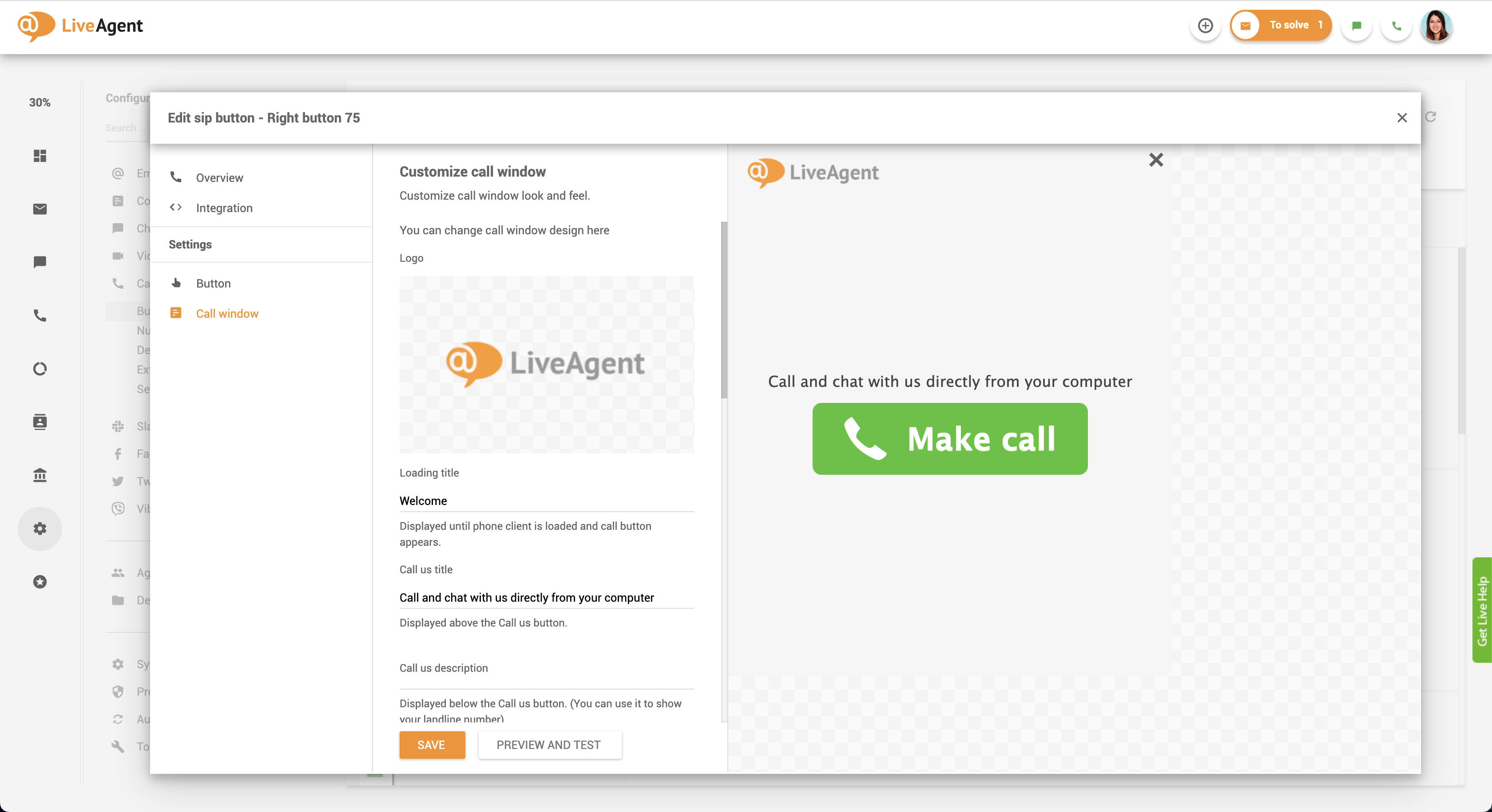 Call window customization