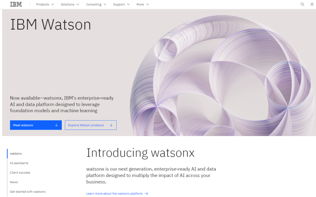 IBM Watson - AI and data platform page