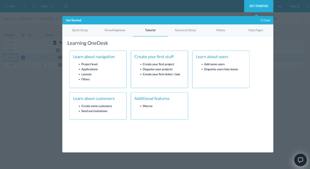 OneDesk - tutorials