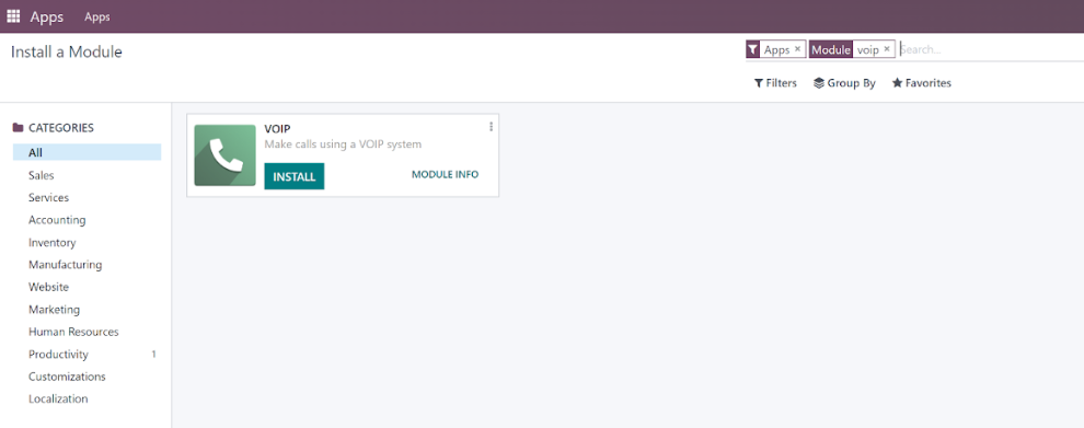 Odoo - install VOIP module