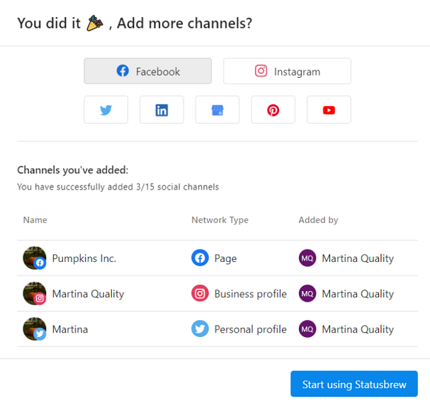 Statusbrew - linked social media
