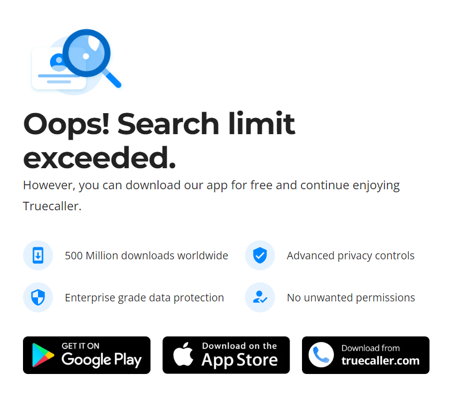 Truecaller - Search limit exceeded
