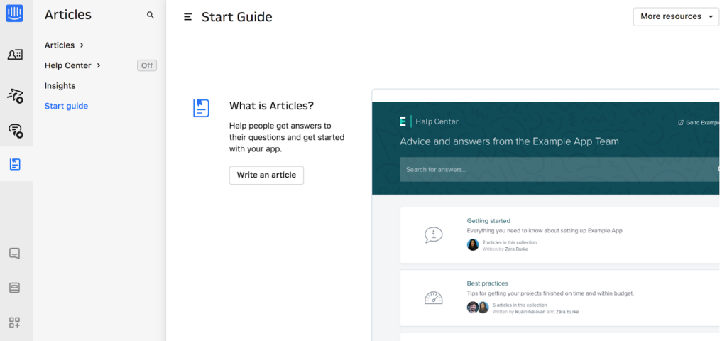 Intercom Educate user interface